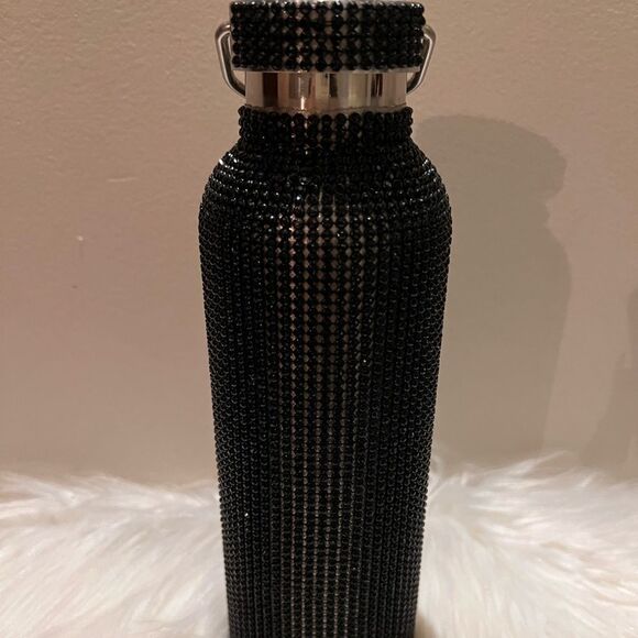 Black Rhinestone Water Bottle with Black Rhinestone and Detachable Silver Chain - Picture 3 of 4